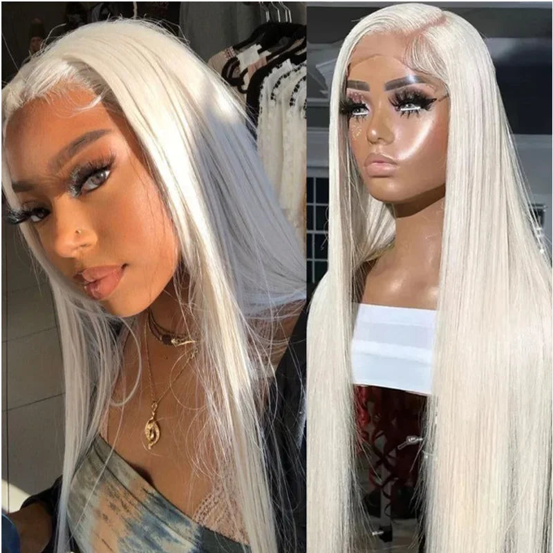 Ash Blonde White Straight Lace Front Wig Synthetic With Baby Hair Glueless