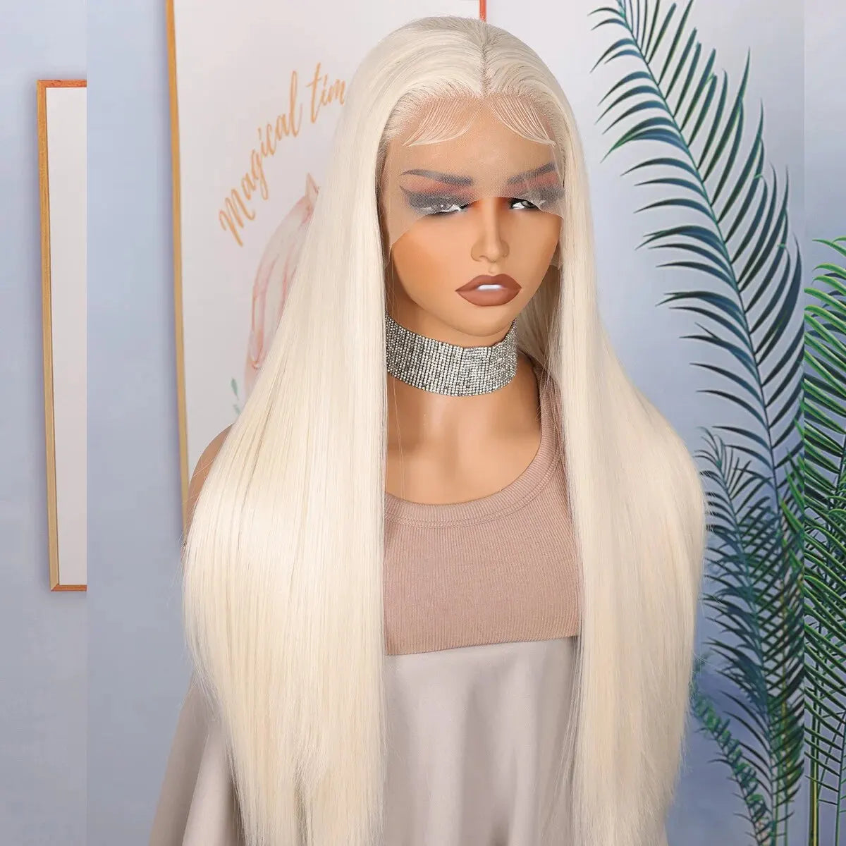 Ash Blonde White Straight Lace Front Wig Synthetic With Baby Hair Glueless