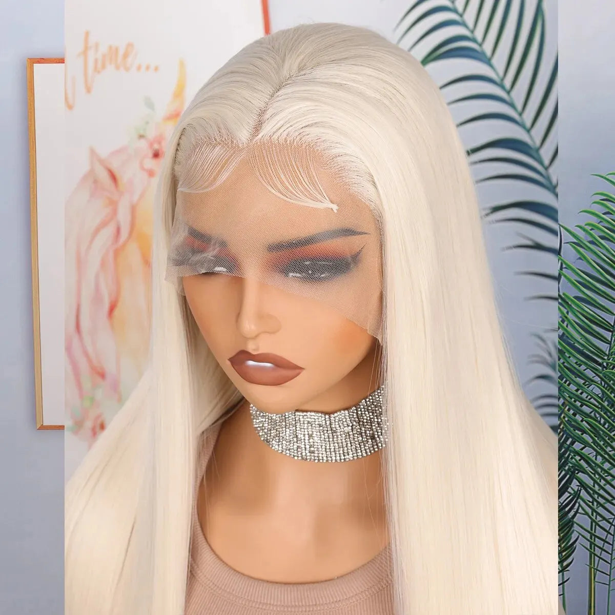 Ash Blonde White Straight Lace Front Wig Synthetic With Baby Hair Glueless