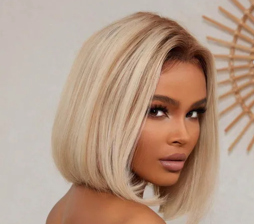 Blonde Short Bob Transparent Lace Honey Blonde Dark Roots